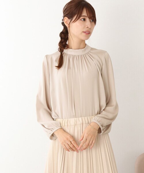 SHOO・LA・RUE スタンドカラー ギャザーブラウス