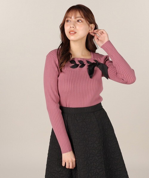 LAISSE PASSE レースアップリボンニットプルオーバー