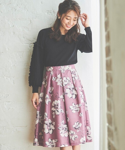 LAISSE PASSE ビックフラワープリントスカート