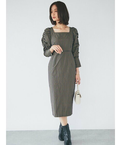 La boutique BonBon ギンガムチェックパワショルワンピース