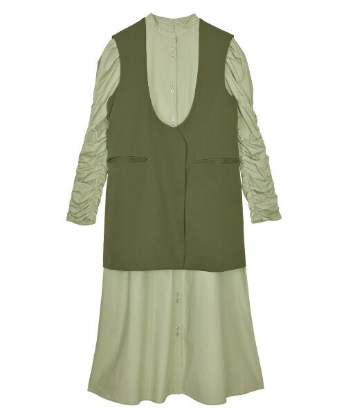Ameri VINTAGE CURVE LINE VEST SET SHIRT DRESS