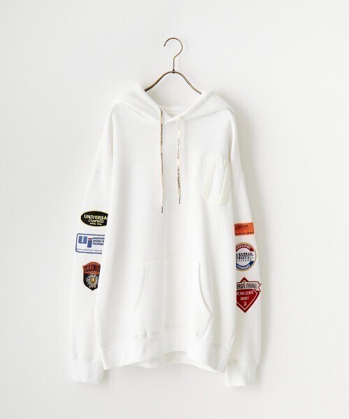 UNIVERSAL OVERALL 別注 スタジャン風 ワッペン刺繍スウェットパーカー