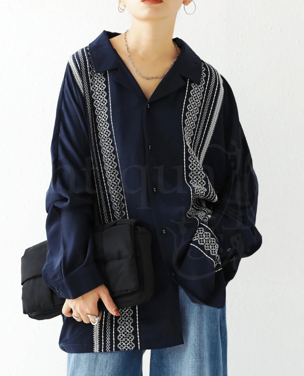 antiqua 刺繍シャツ シャツ レディース トップス 長袖 開襟 ・bsy-0011u