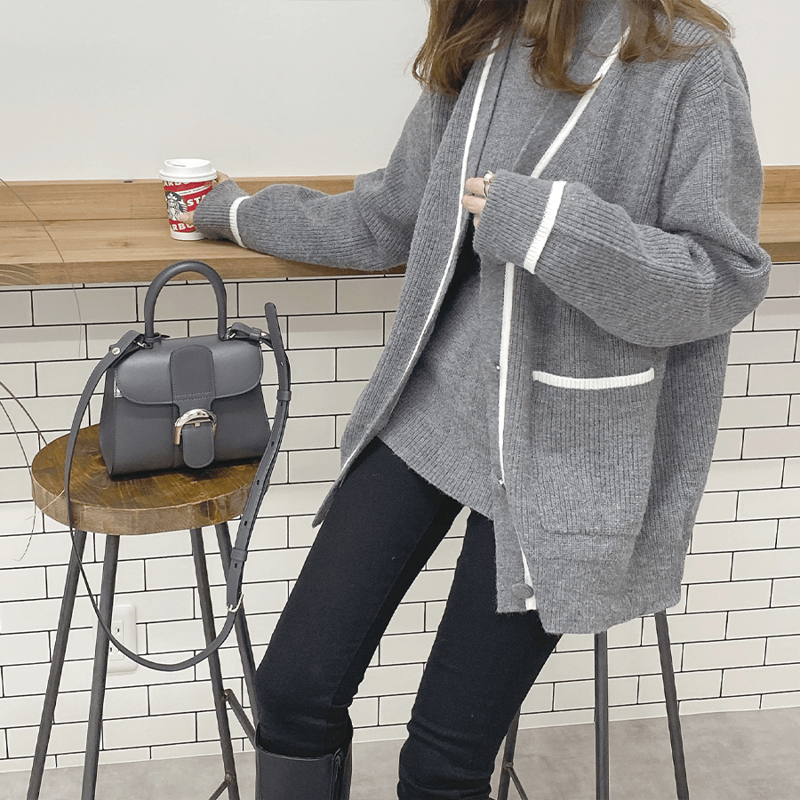 maison de Dolce. レイヤード風ニットカーディガン【gray×white】