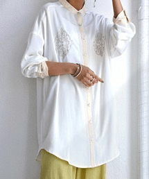 antiqua 刺繍入り配色シャツ シャツ レディース トップス・py-00553