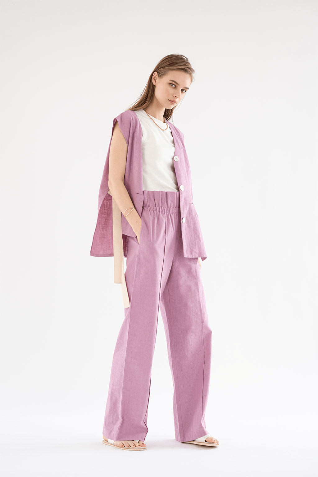ALEXIA STAM Cotton Linen Relax Wide Pants Pink