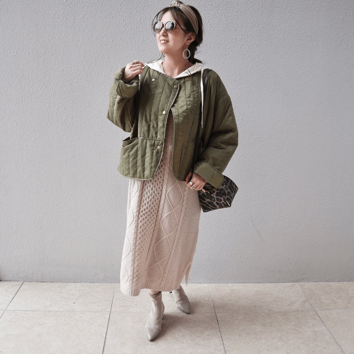 Chich&Sally リップストップキルティングショートJK【Khaki】