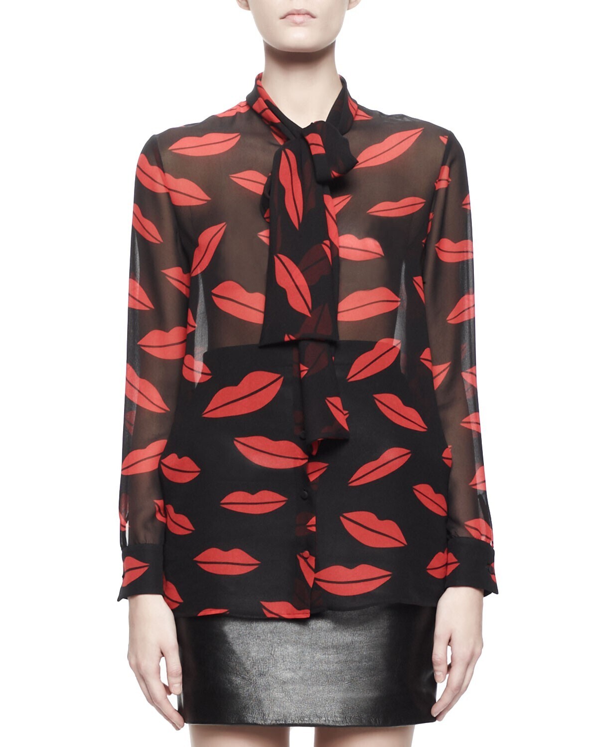 SAINT LAURENT Lips Georgette Tie Blouse