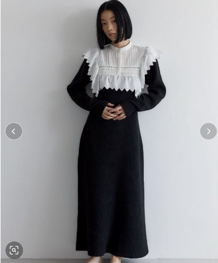 casa fline フリルドッキングニットドレス