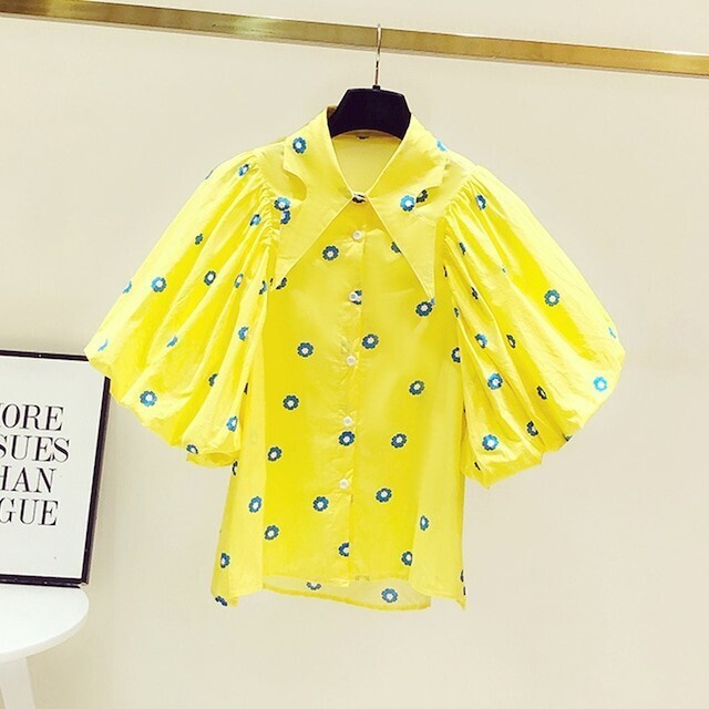 Shelluits vividイエローのpuffスリーブトップス