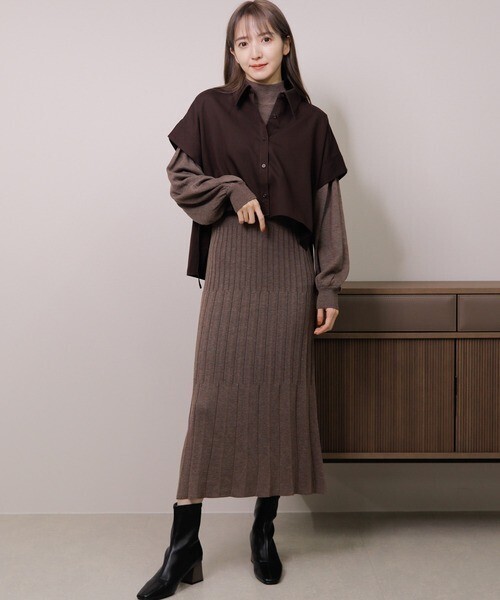 LADYMADE シャツベストレイヤードプリーツニットワンピース