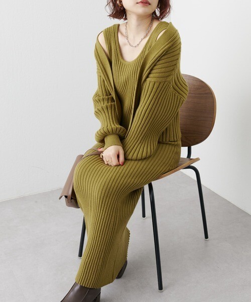 natural couture WEB限定/ワイドリブニットワンピースセット