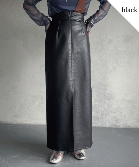 &g’aime Center slit leather tight skirt/988-61600