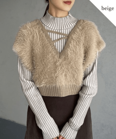 &g’aime 2way shaggy short knit vest/986-61004
