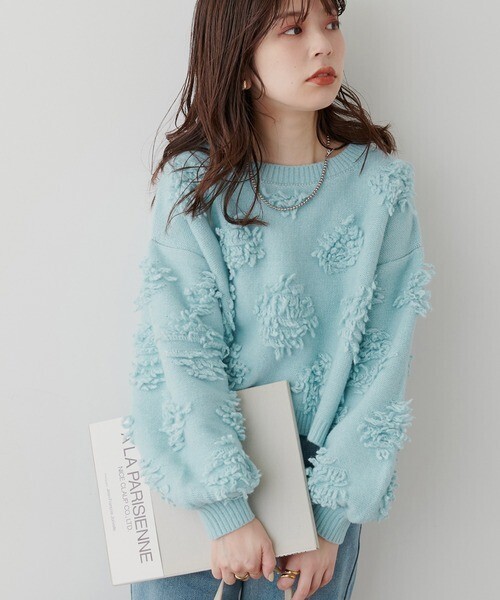 natural couture もしゃもしゃフラワーライクショートニット