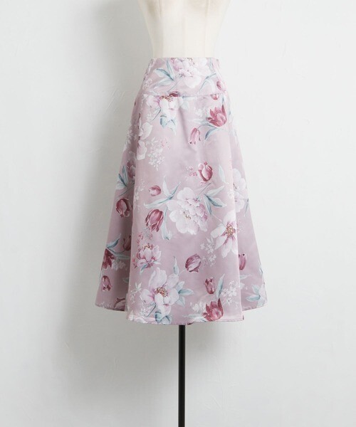 tocco バックレースアップフラワープリントフレアスカート