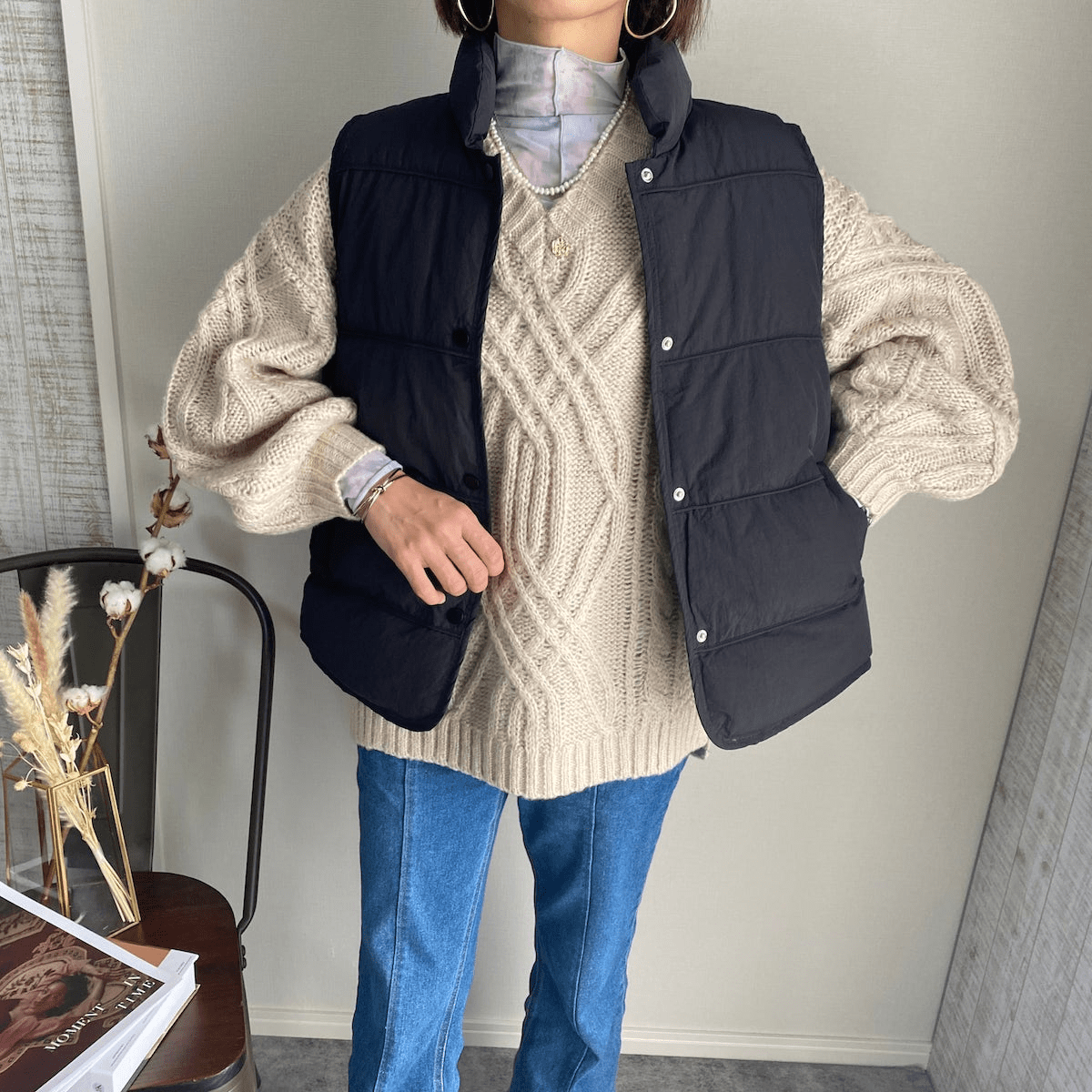Chich&Sally スタンドネックインナーコットンベスト