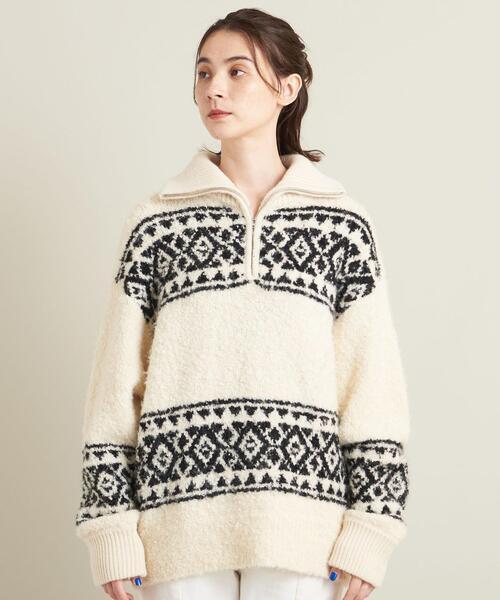 BEAUTY&YOUTH UNITED ARROWS リングヤーンスノージャカードハーフジップニットプルオーバー