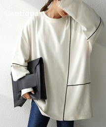 antiqua 裏毛パイピングトップス トップス レディース 長袖 綿100・zm-00002u