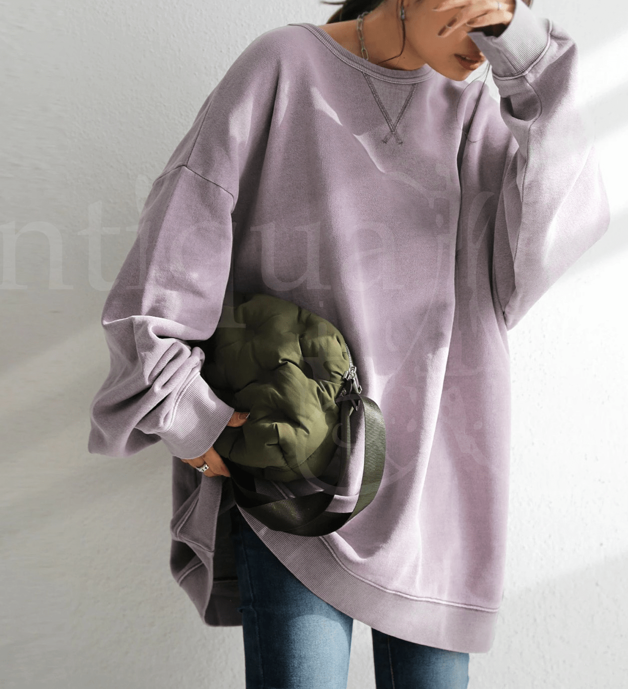 antiqua ピグメント加工 裏毛プルオーバー レディース トップス・bsn-0009w