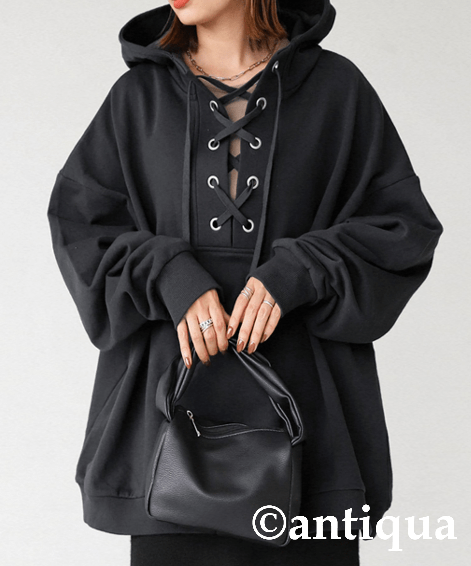 antiqua レースアップフーディー パーカー レディース トップス・pn-00362