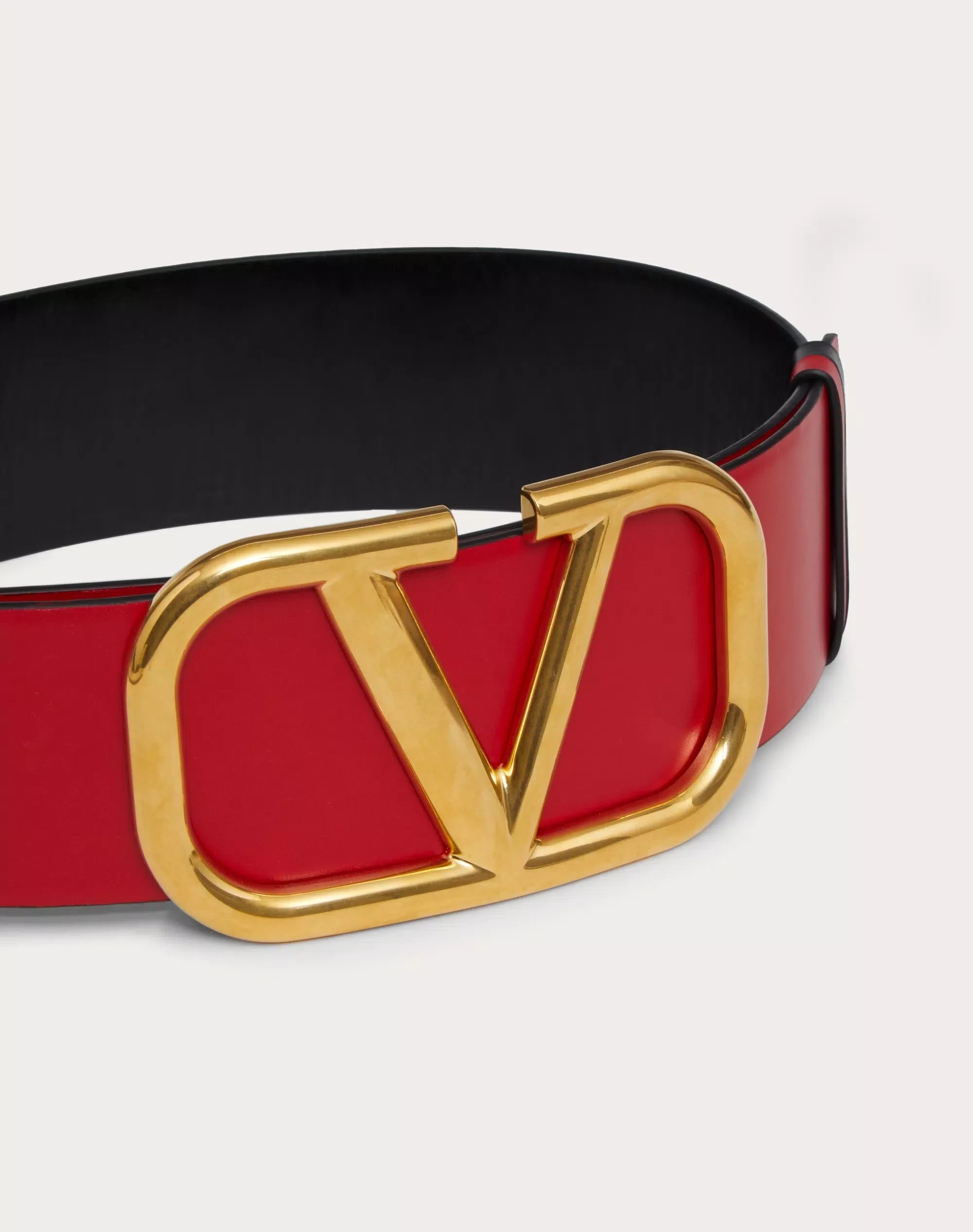 VALENTINO GARAVANI Vロゴ シグネチャー シャイニーカーフスキン リバーシブルベルト 70 MM