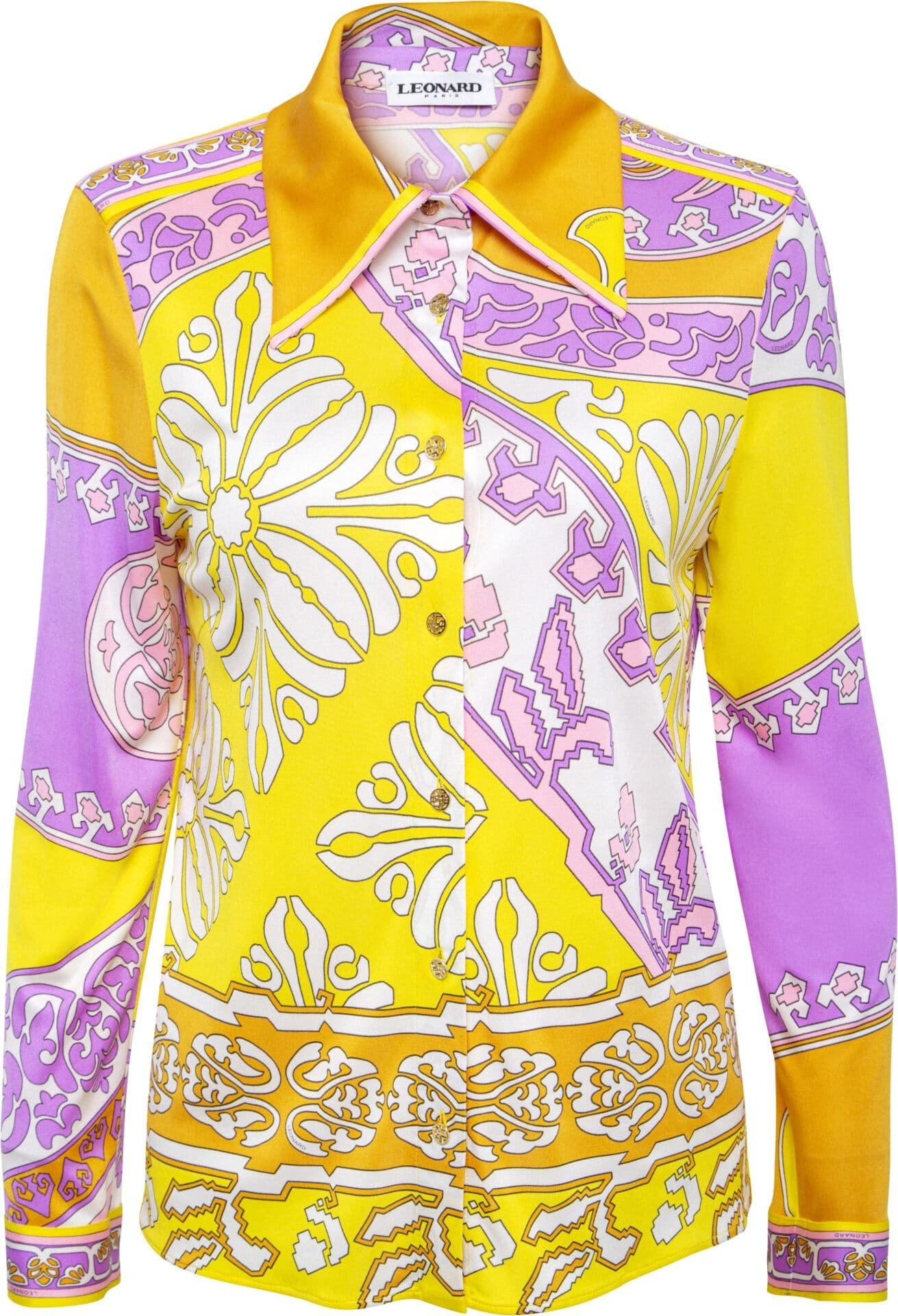 Leonard Paris Silk blouse with ornamental print and 70ies collar