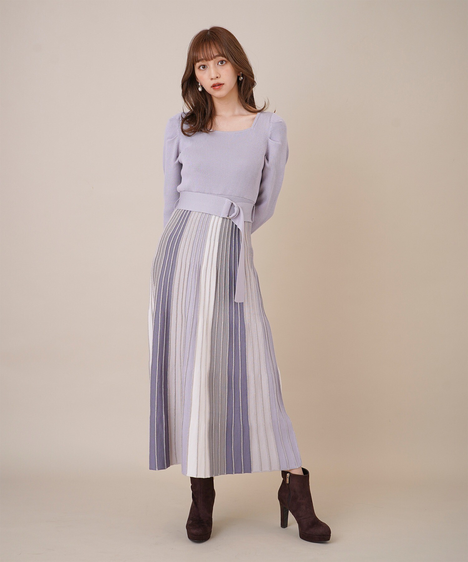 31 Sons de mode 配色プリーツニットワンピース