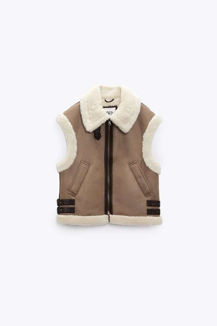 ZARA コントラスト フェイクボア ベスト