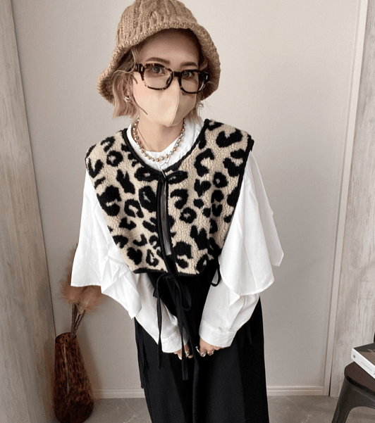 Chich&Sally leopard pattern boa bustier【Ivory】