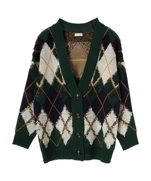 earth music & ecology ループ編みアーガイルカーディガン knit cardigan