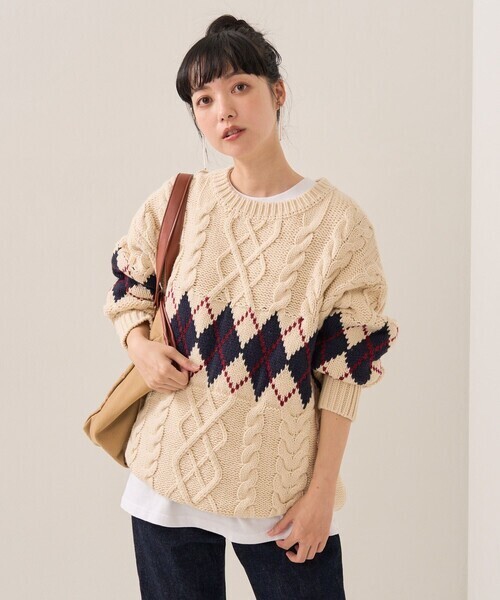 FREAK'S STORE アーガイルケーブルニット