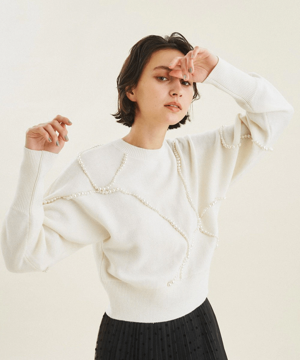 GRACE CONTINENTAL パールラインニットトップ