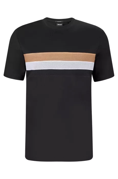 boss シルケットコットン Tシャツ メッシュシグネチャーストライプ