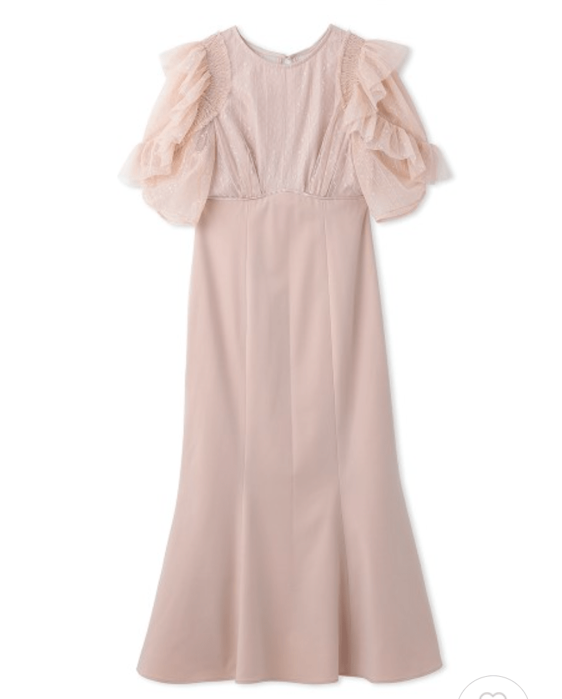Lily Brown Shirringレーススイッチングドレス