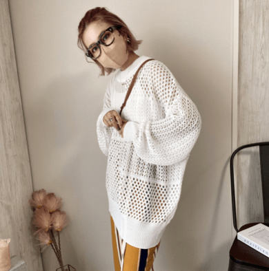 Chich&Sally block mesh knitting wide rib PO【Ivory】