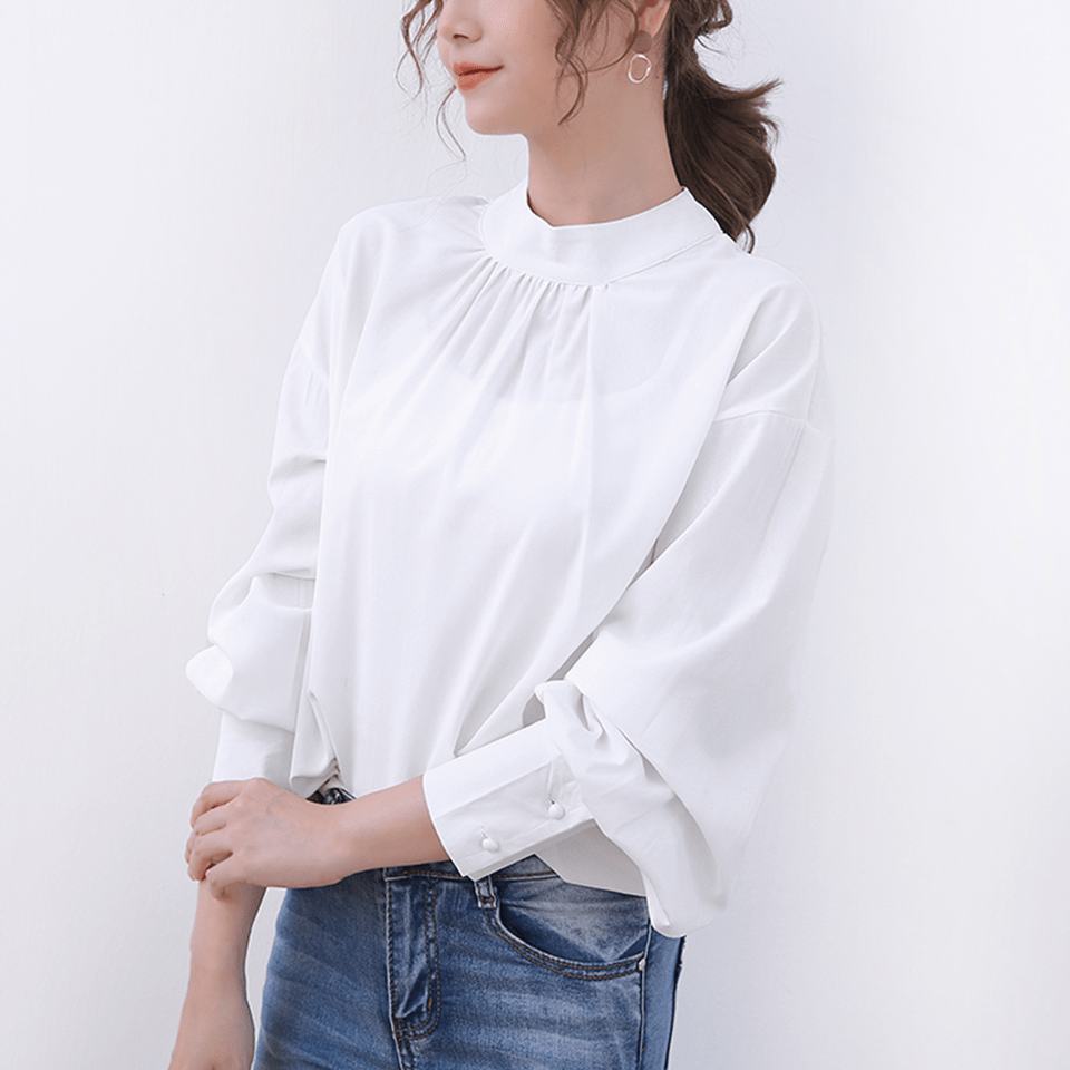 Doux Belle 可愛いバルーン袖 スタンドカラーブラウス