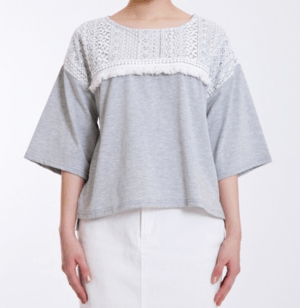 OLIVE des OLIVE レース×フリンジTシャツ