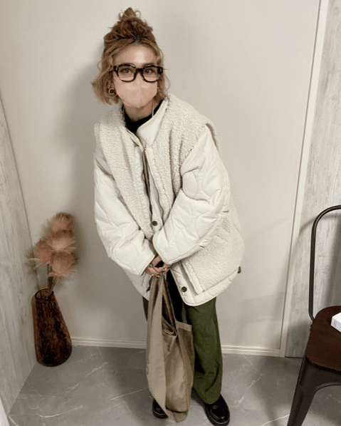 Chich&Sally boa vest × quilting jacket set【Ivory】