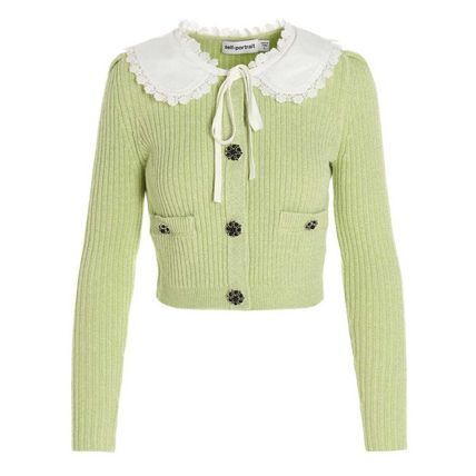 Self-Portrait Green Lurex Cardigan