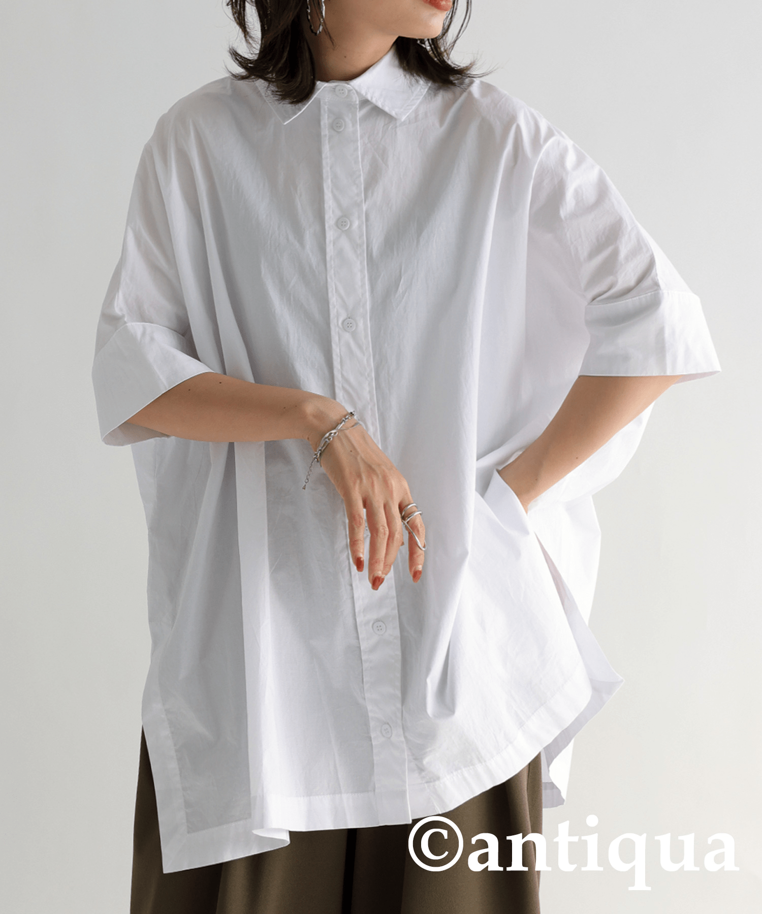 antiqua コットンシャツ シャツ レディース トップス 半袖 。po-00161