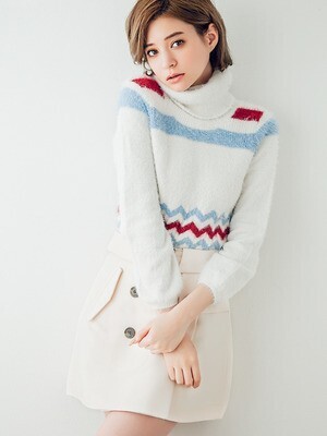 dazzlin ジグザグボーダータートルニットTOPS