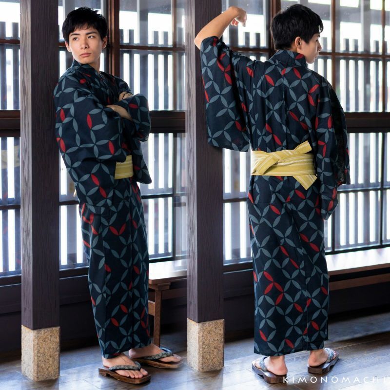 kimonomachi 夏着物 ポリエステル浴衣 「破れ七宝　紺」