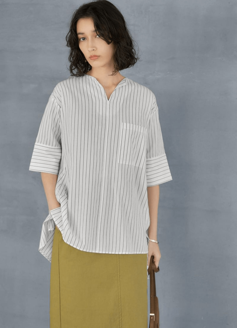 STYLE DELI ストライプ柄キーネックプルオーバー