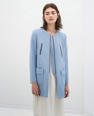 ZARA PASTEL SPRING COAT JACKET WITH ZIPS & POCKETS.