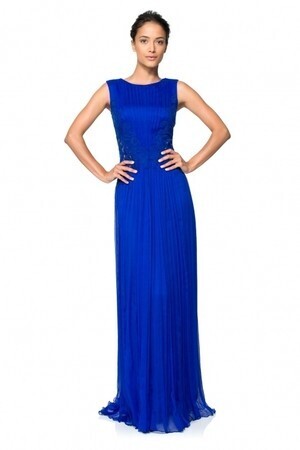 TADASHI SHOJI ブルー　シルクシフォン　ロングドレス