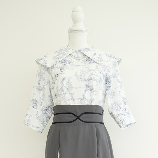 SugarlessCandy 【Juanne】Big collar Pattern blouse