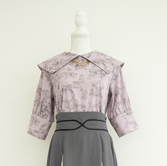 SugarlessCandy 【Juanne】Big collar Pattern blouse