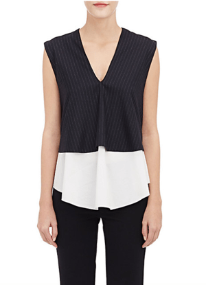 DEREK LAM 10 CROSBY Tiered Pinstriped Sleeveless Top
