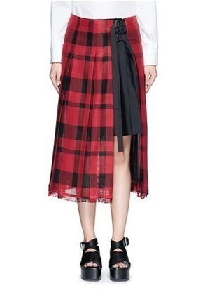 sacai CHECK PLAID PLEATED SIDE SPLIT SKIRT